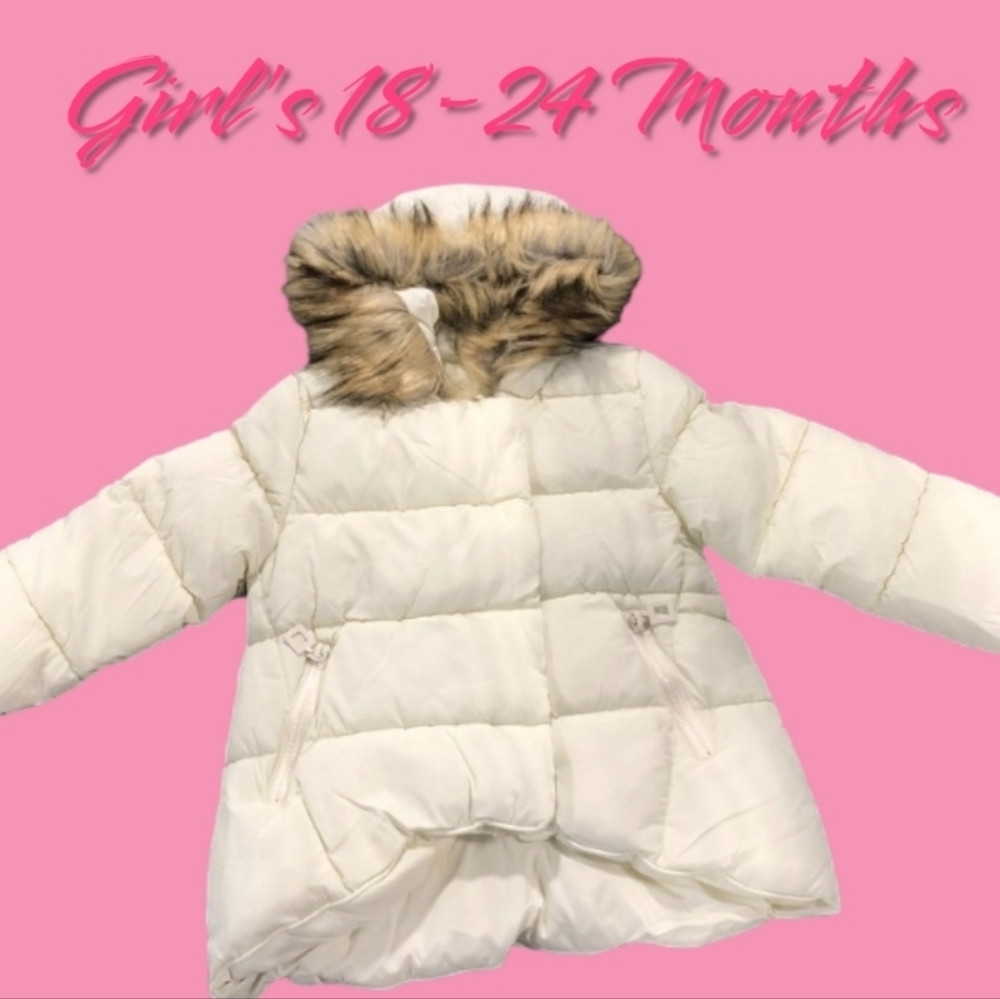 π£ Baby Girl π 18-24 Mths Faux Fur Trim Puffer Coat π§₯ NWOTags So Cute π - Picture 3 of 4